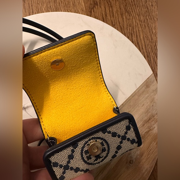 NWT! NEW! Tory Burch T Monogram Jacquard Leather Airpods Case Mini Bag -Navy - Picture 5 of 5